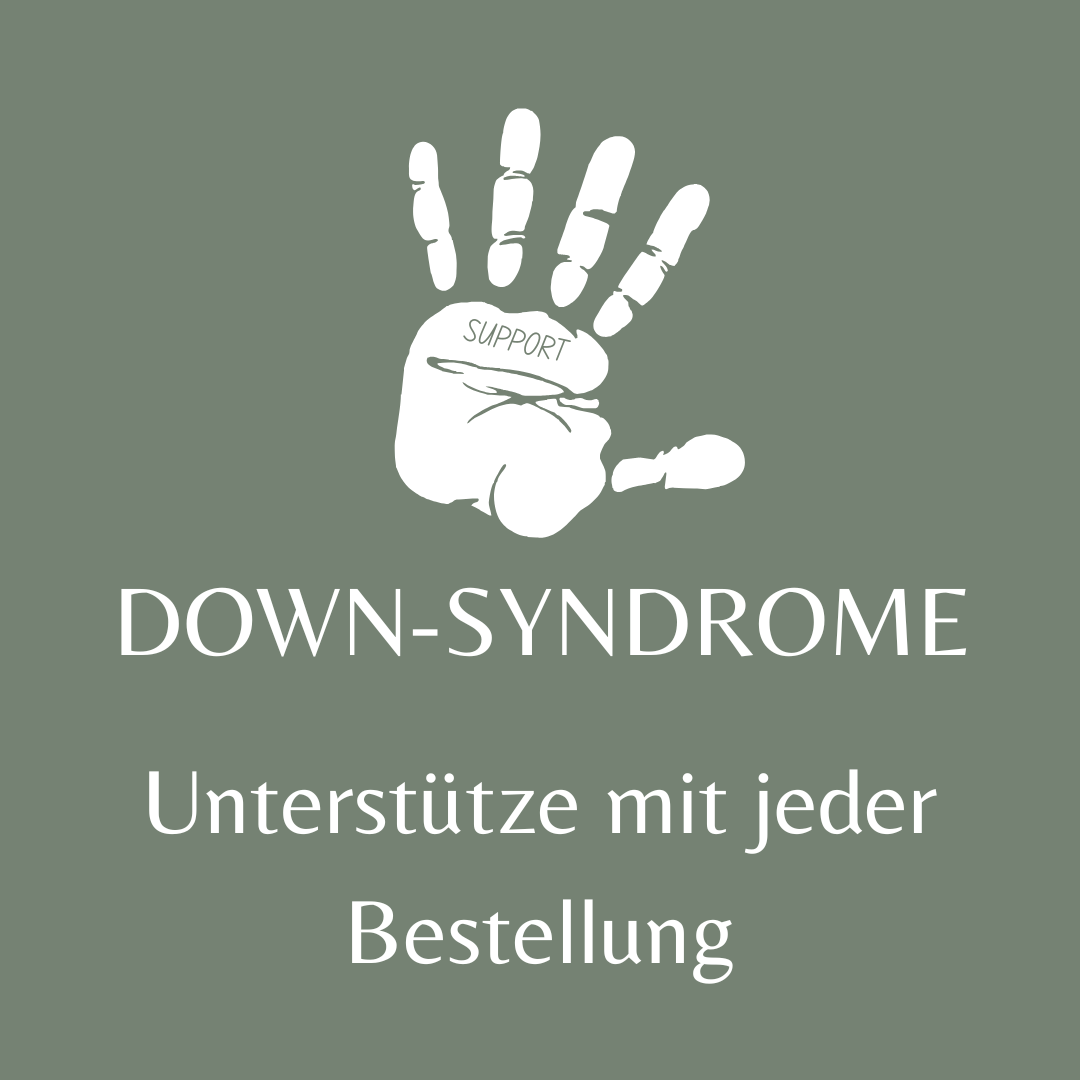 Symbol für Unterstützung des Down-Syndroms: Eine weiße Hand mit dem Schriftzug 'Support' auf grünem Hintergrund. Unterstützung und Bewusstsein bei Honeydew